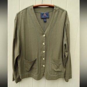 The Limited Olive Woven Silk Cardigan Blouse M